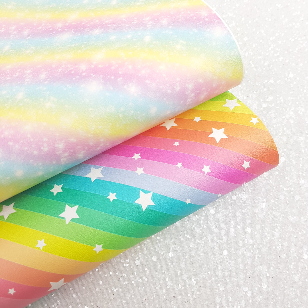 Rainbow - Pu faux Leather vinyl - canvas - choose Fabric material Sheets