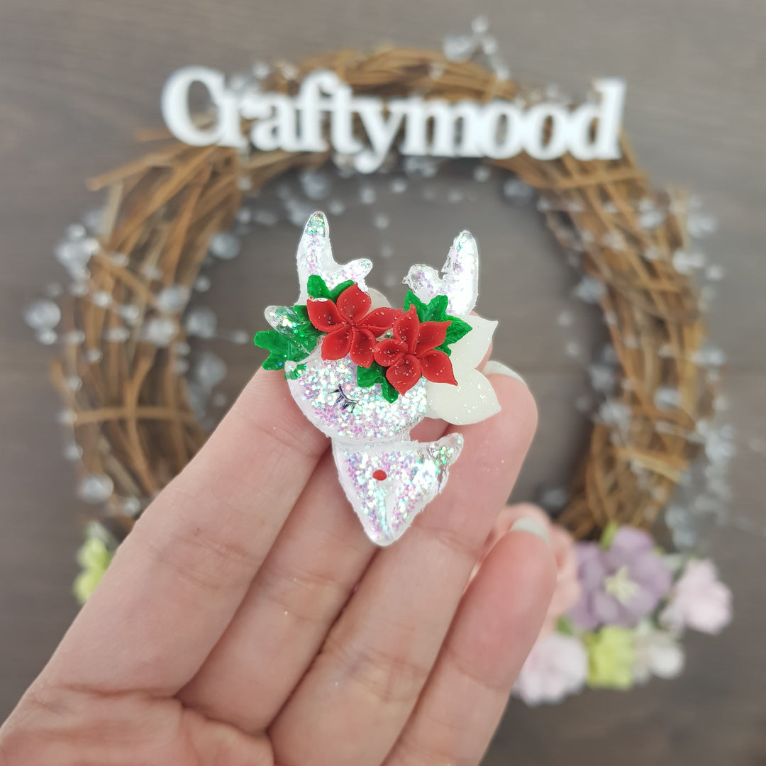 Transparent red green reindeer - Handmade Flatback Clay Bow Centre