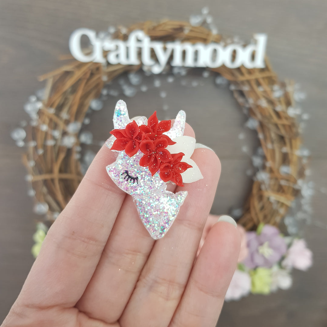 Transparent red reindeer - Handmade Flatback Clay Bow Centre