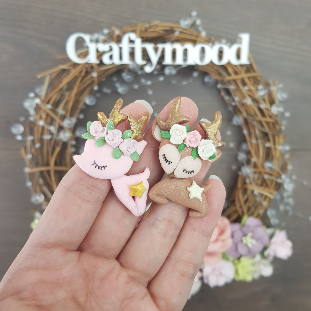Flower deer golden - Handmade Flatback Clay Bow Centre