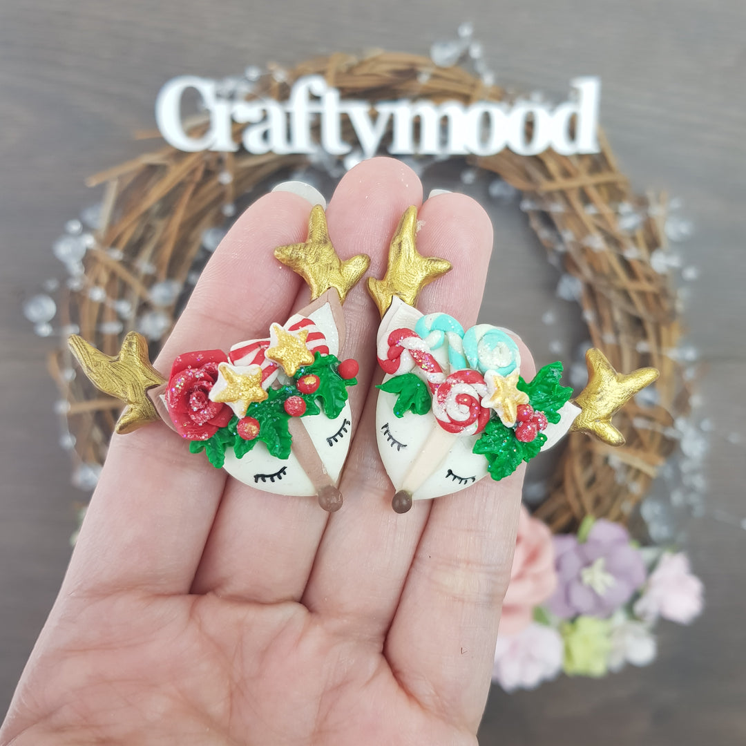 Christmas reindeer head - Embellishment Clay Bow Centre