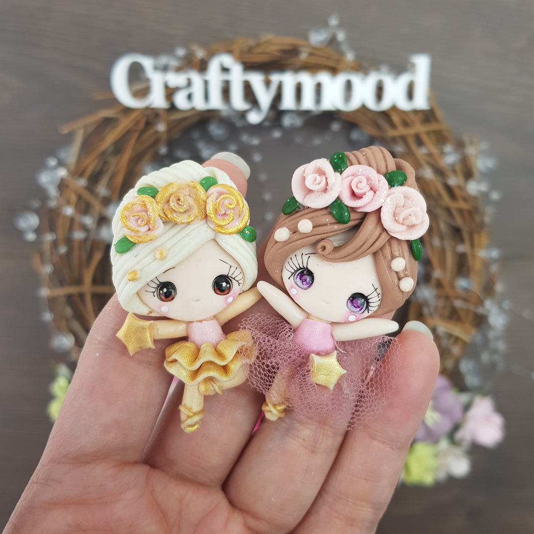 Flower ballerina girls - Handmade Flatback Clay Bow Centre