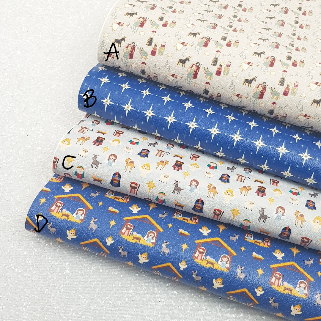 Nativity jesus three wise man - Pu Leather vinyl - canvas - choose Fabric material Sheets