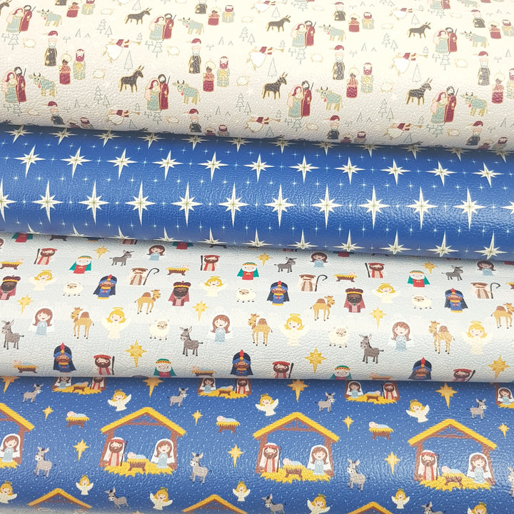 Nativity jesus three wise man - Pu Leather vinyl - canvas - choose Fabric material Sheets