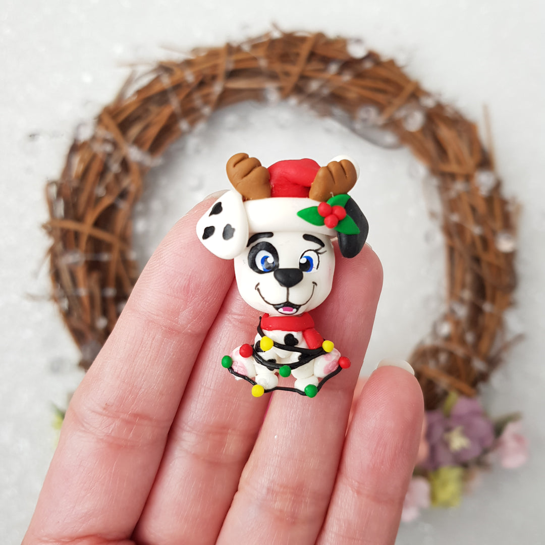 Dalmatian reindeer Christmas - Handmade Flatback Clay Bow Centre