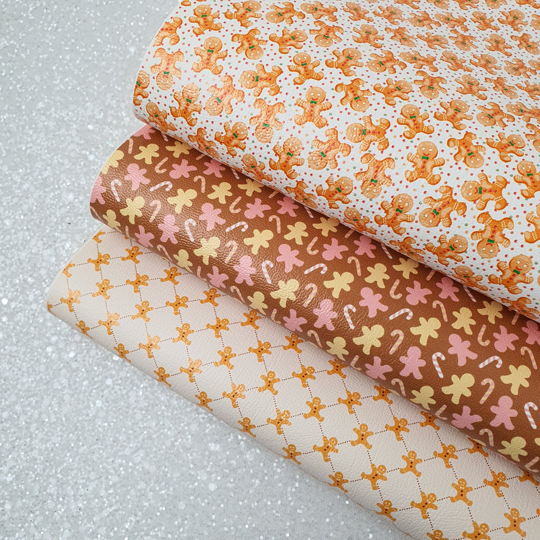 Gingerbread candy christmas  - Pu faux Leather vinyl - canvas - choose Fabric material Sheets