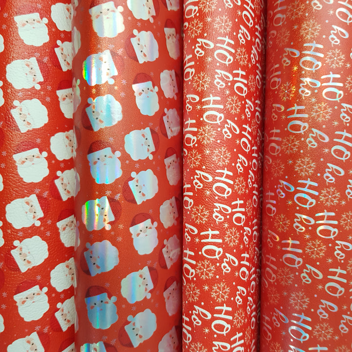 santa hohoho - Pu Leather vinyl - canvas - choose Fabric material Sheets