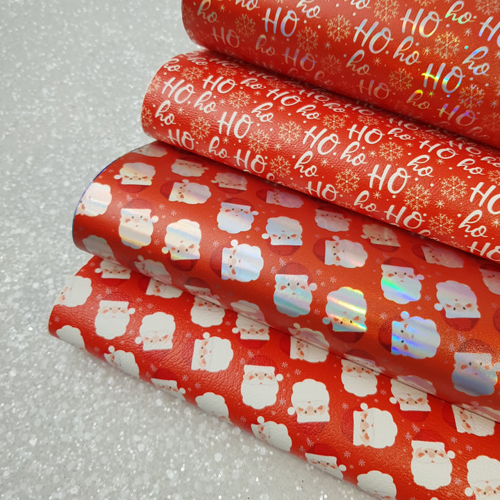 santa hohoho - Pu Leather vinyl - canvas - choose Fabric material Sheets