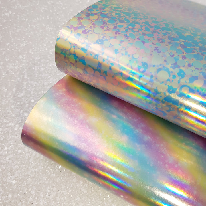 Rainbow Holographic cheetah spots - faux vegan Leather vinyl