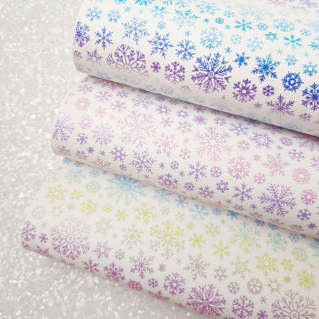 Gradient snowflakes  - faux vegan Leather vinyl - canvas - choose Fabric material Sheets