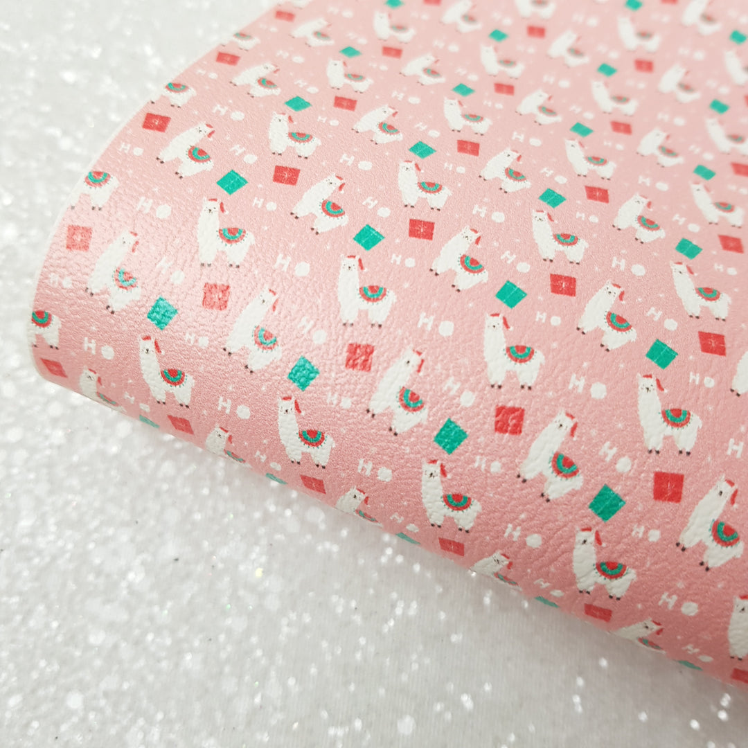 Christmas Llama - faux Leatherette vinyl - canvas - choose Fabric material Sheets