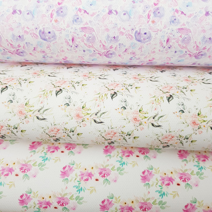 Floral - faux vegan Leather vinyl - canvas - choose Fabric material Sheets