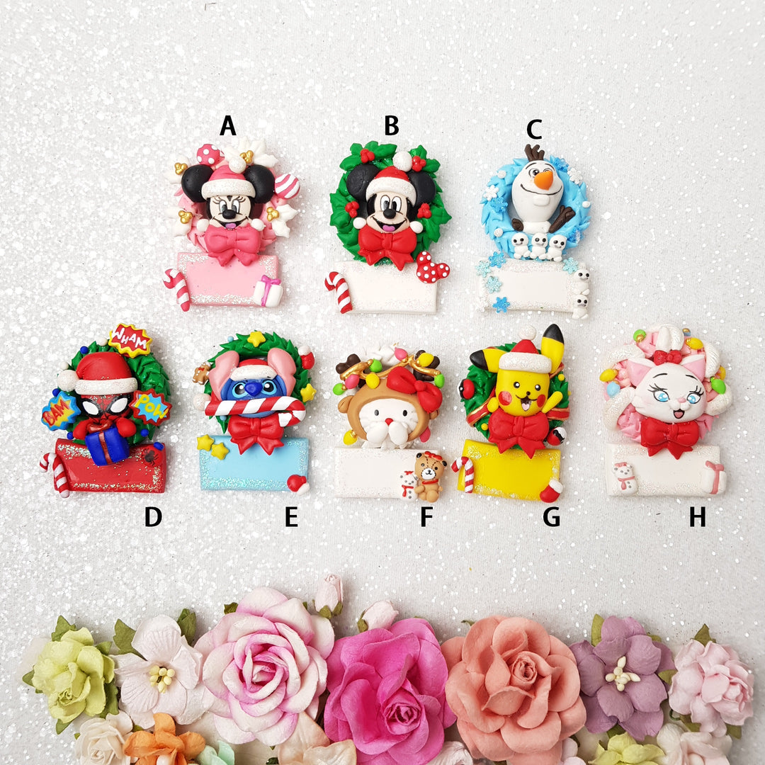 Personalised Christmas plaque - Handmade Flatback Clay Bow Centre