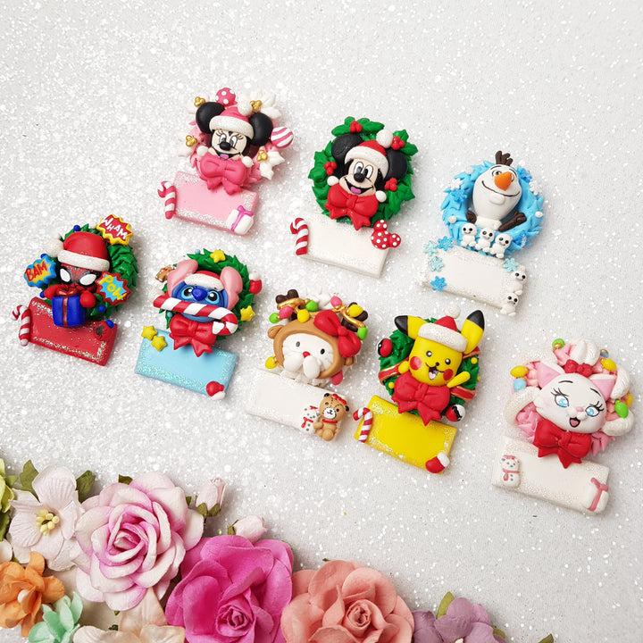 Personalised Christmas plaque - Handmade Flatback Clay Bow Centre