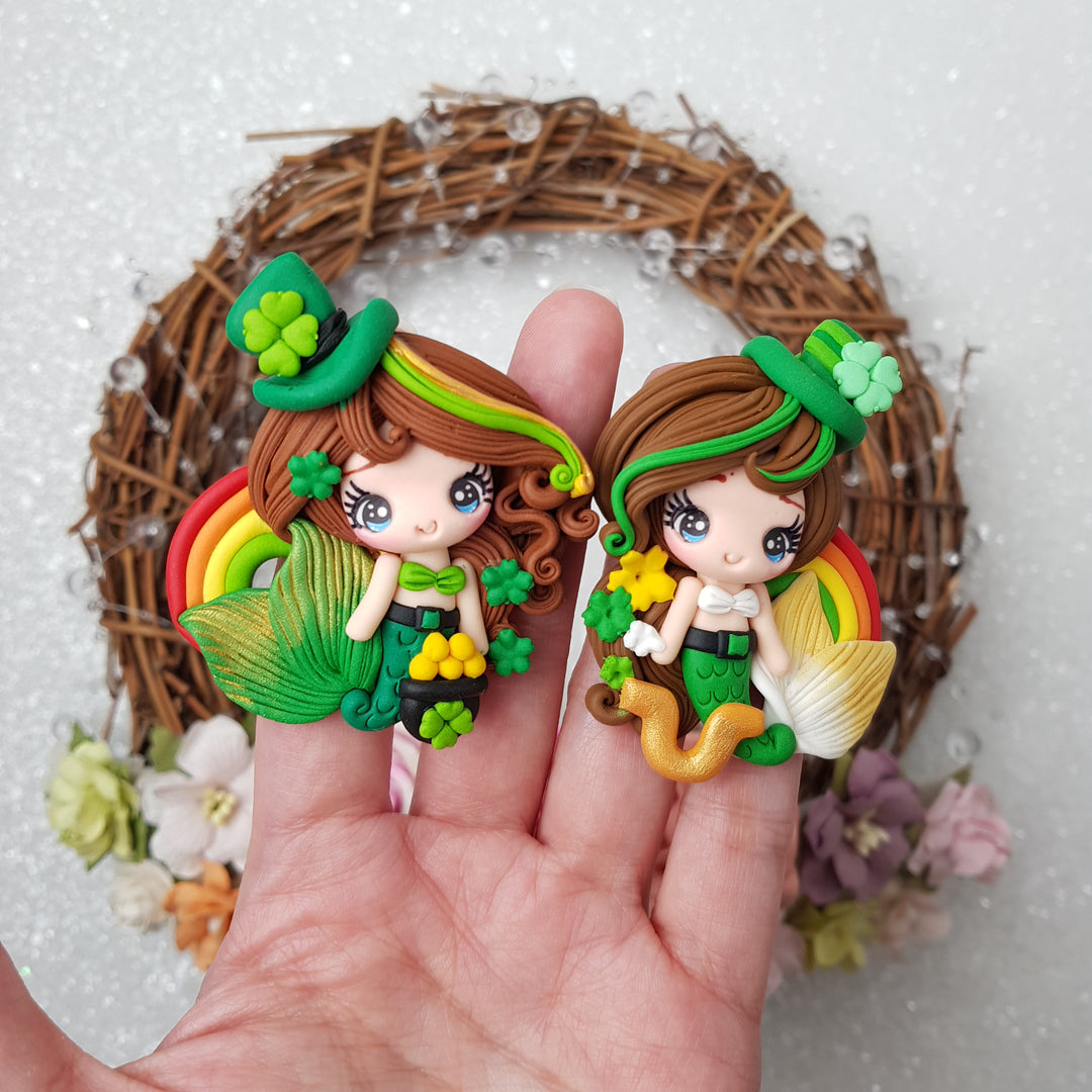 Lucky green mermaid - Embellishment Clay Bow Centre