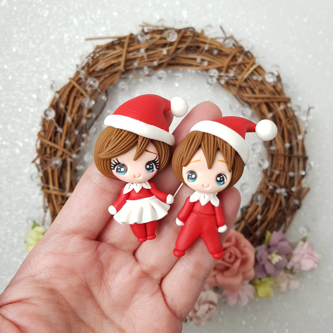 Christmas elf - Handmade Flatback Clay Bow Centre