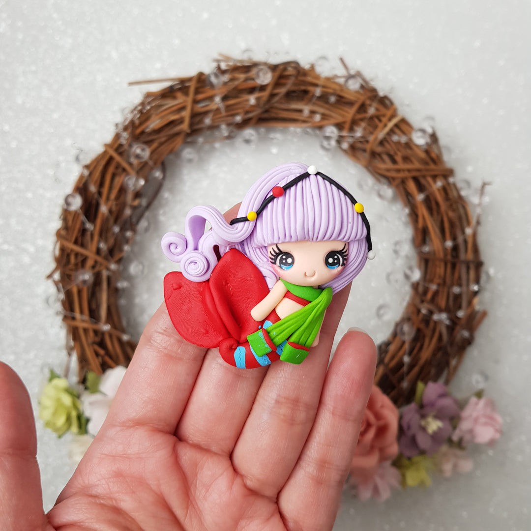 Christmas mermaid lilac hair - Embellishment Clay Bow Centre