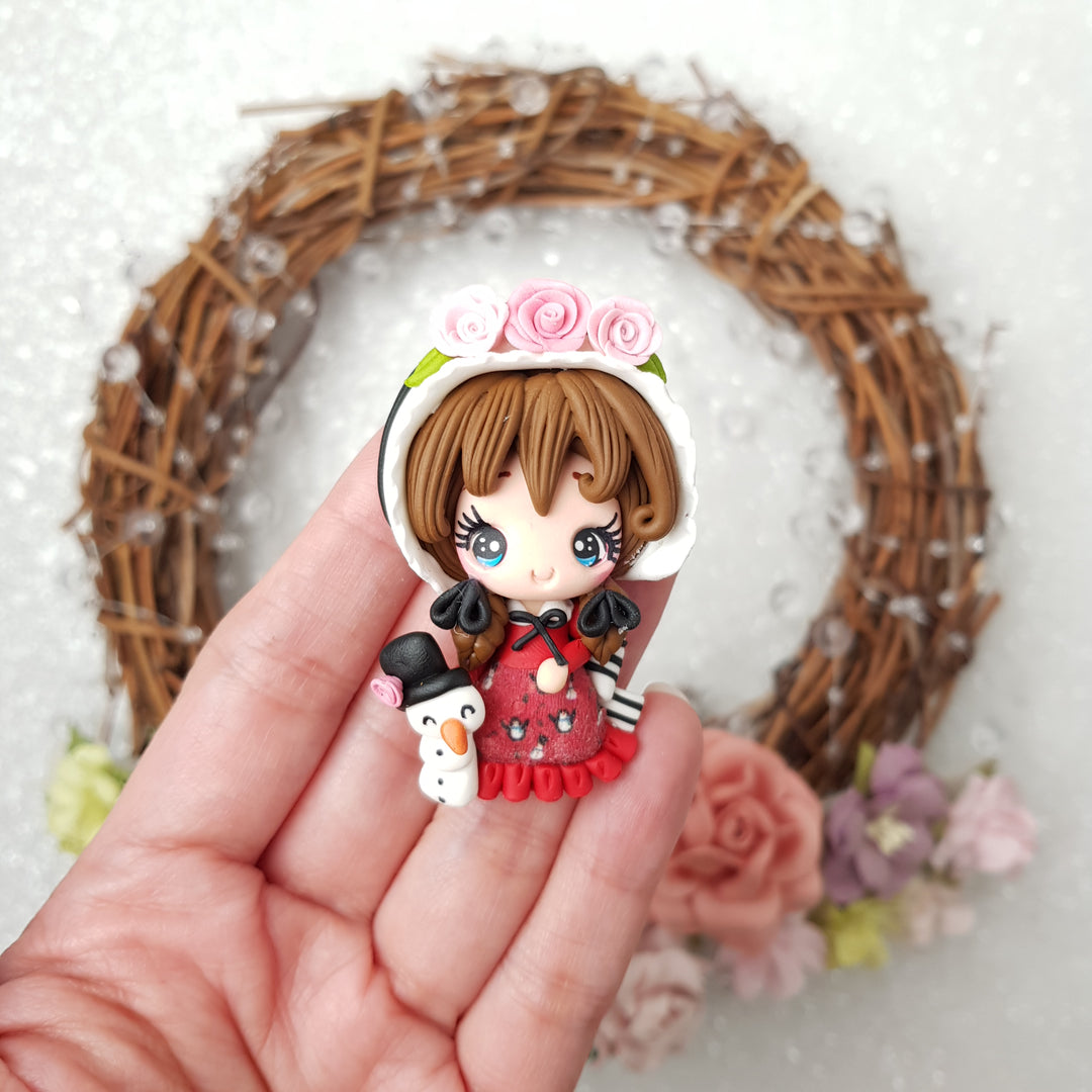 Christmas girl and snowman - Embellishment Clay Bow Centre