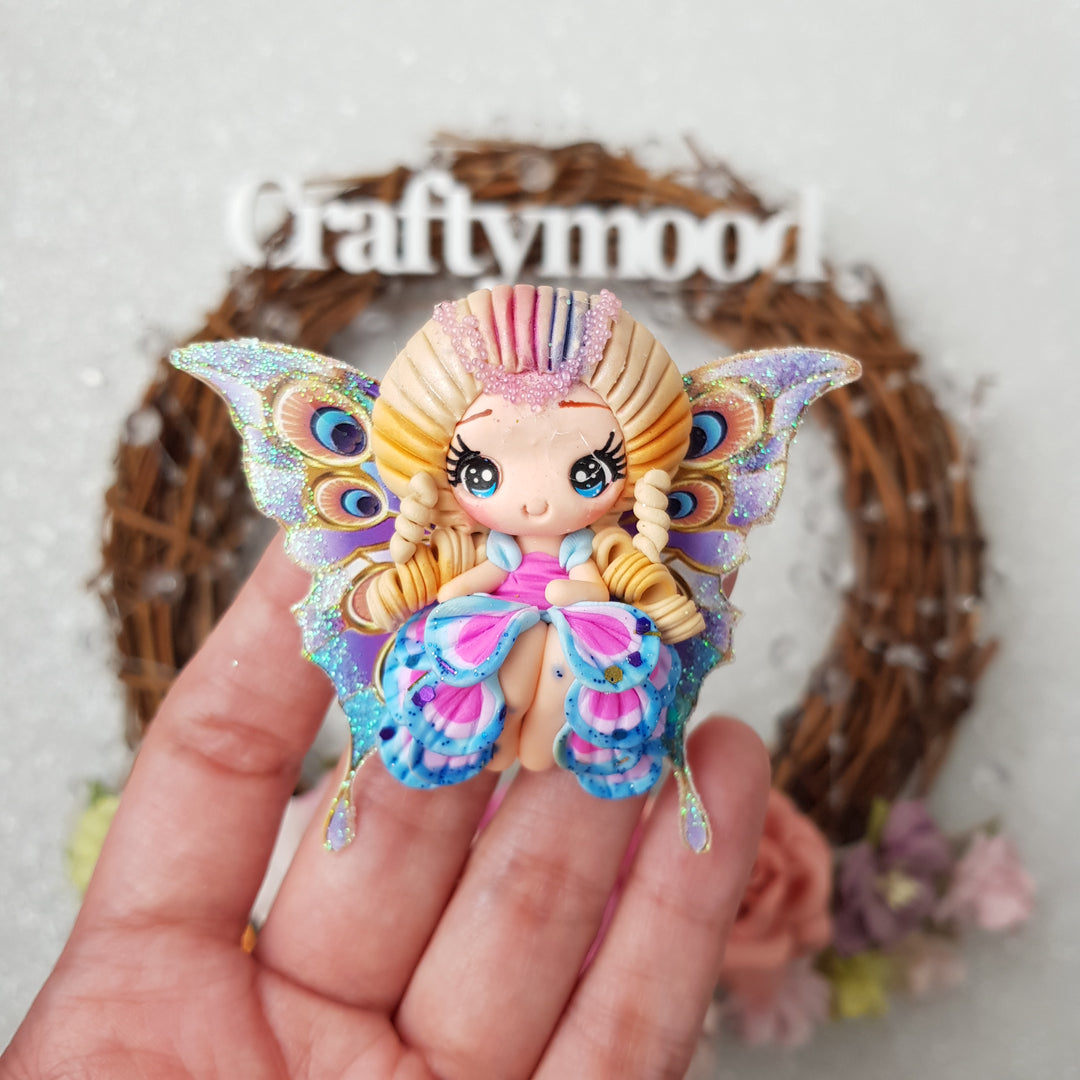 Butterfly blue lilac fairy - Handmade Flatback Clay Bow Centre