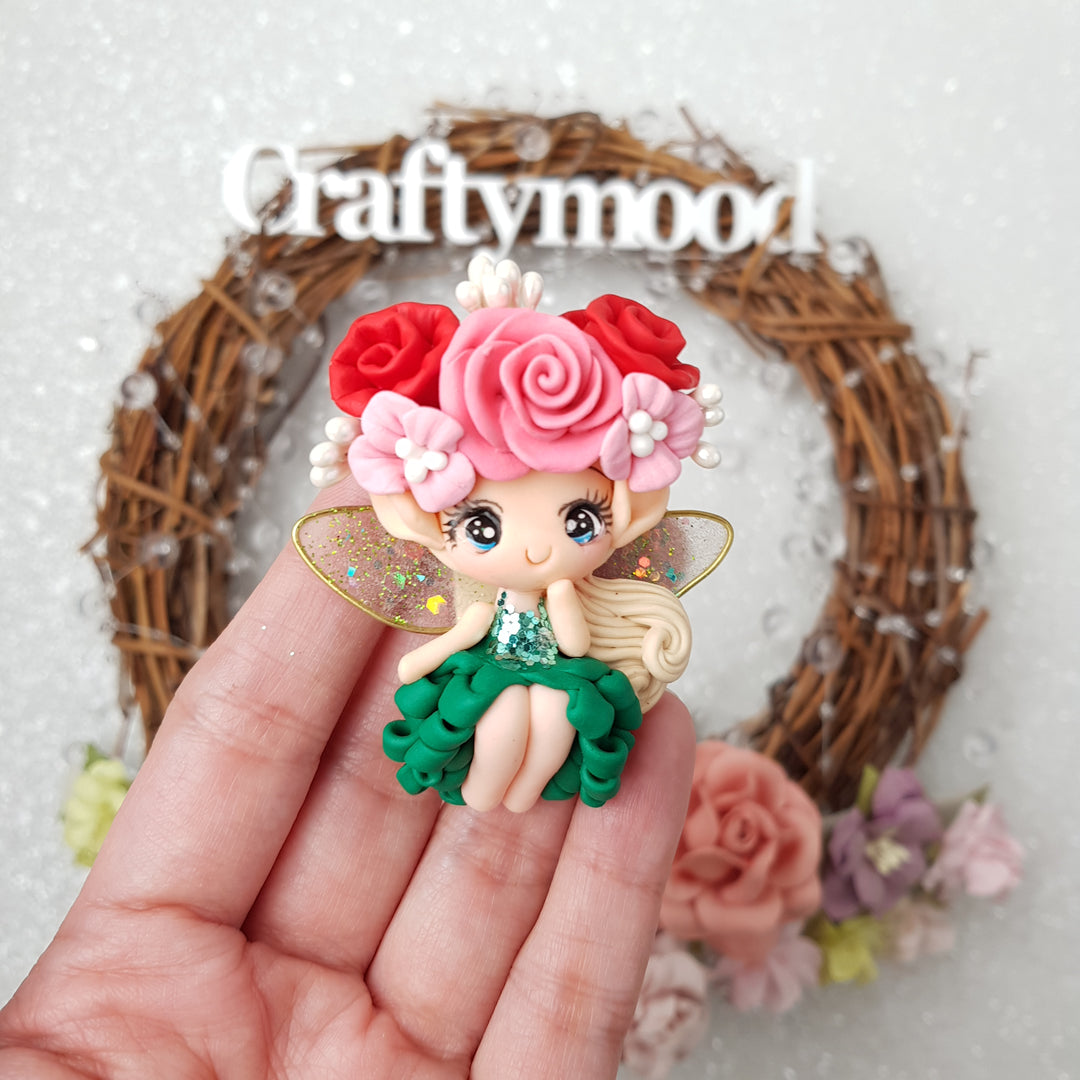 Flower fairy green skirt - Embellishment Clay Bow Centre