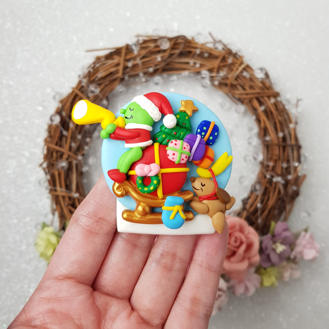 Green monster sleigh cameo - Handmade Flatback Clay Bow Centre