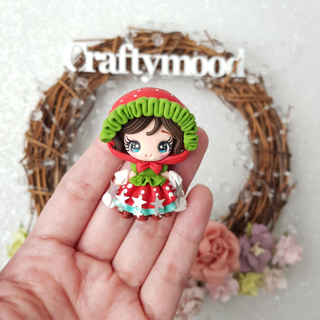 Christmas star hooded girl - Handmade Flatback Clay Bow Centre