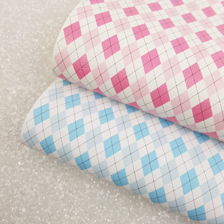 Argyle squares pattern - Pu Leatherette vinyl - canvas - choose Fabric material Sheets