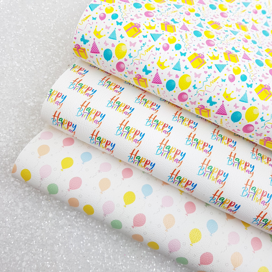 Happy birthday balloon - faux vegan Leather vinyl - canvas - choose Fabric material Sheets