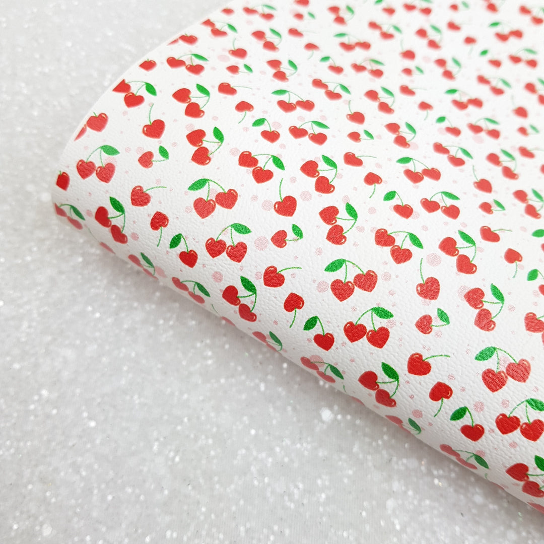 Cherry love - Pu Leatherette vinyl - canvas - choose Fabric material Sheets