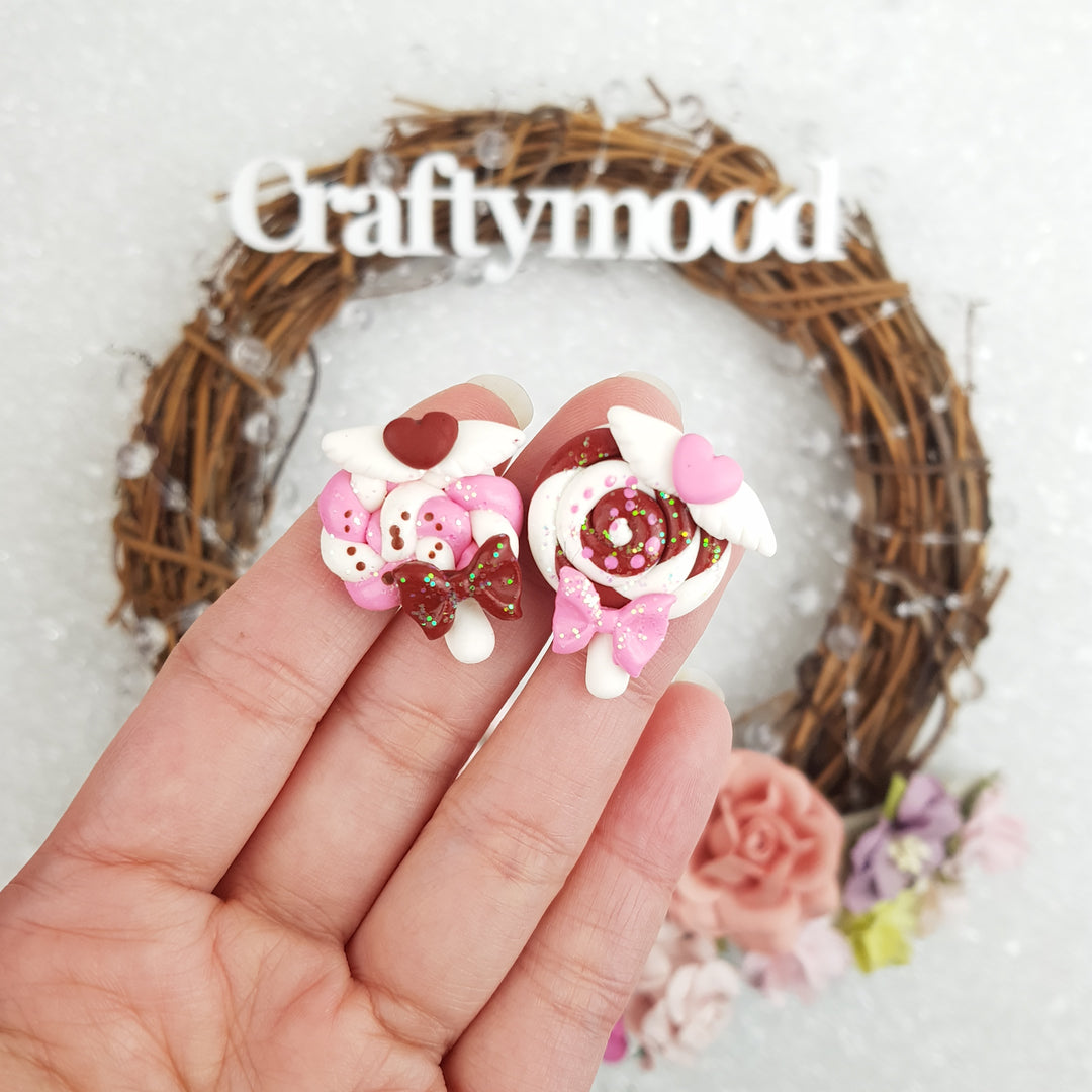 SALE heart candy lollipop - Embellishment Clay Bow Centre