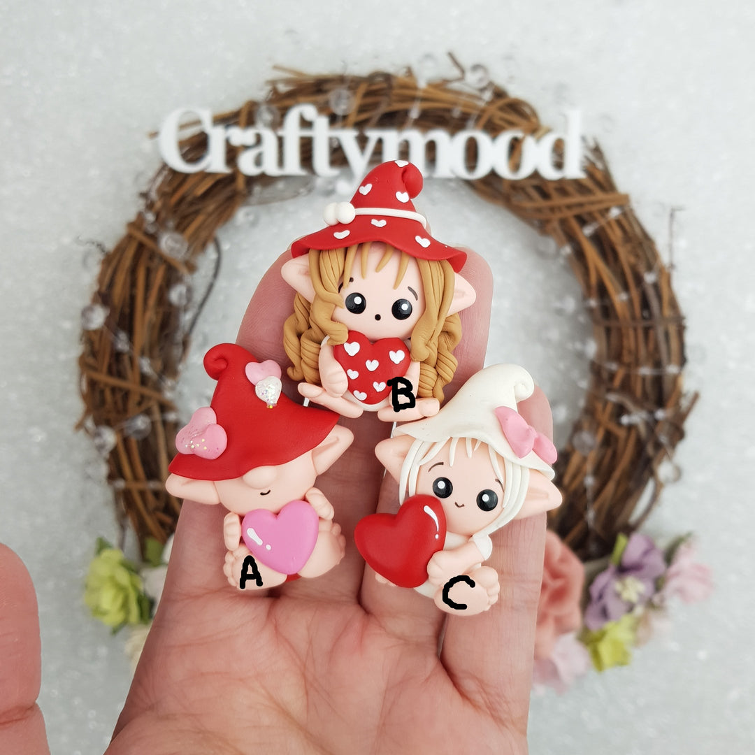 Baby elf gnome Valentine - Embellishment Clay Bow Centre
