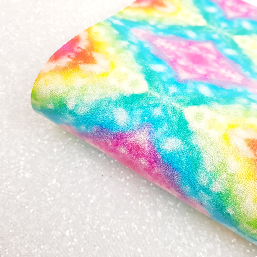 Rainbow watercolour tie dye - Leatherette vinyl - canvas - choose Fabric material Sheets