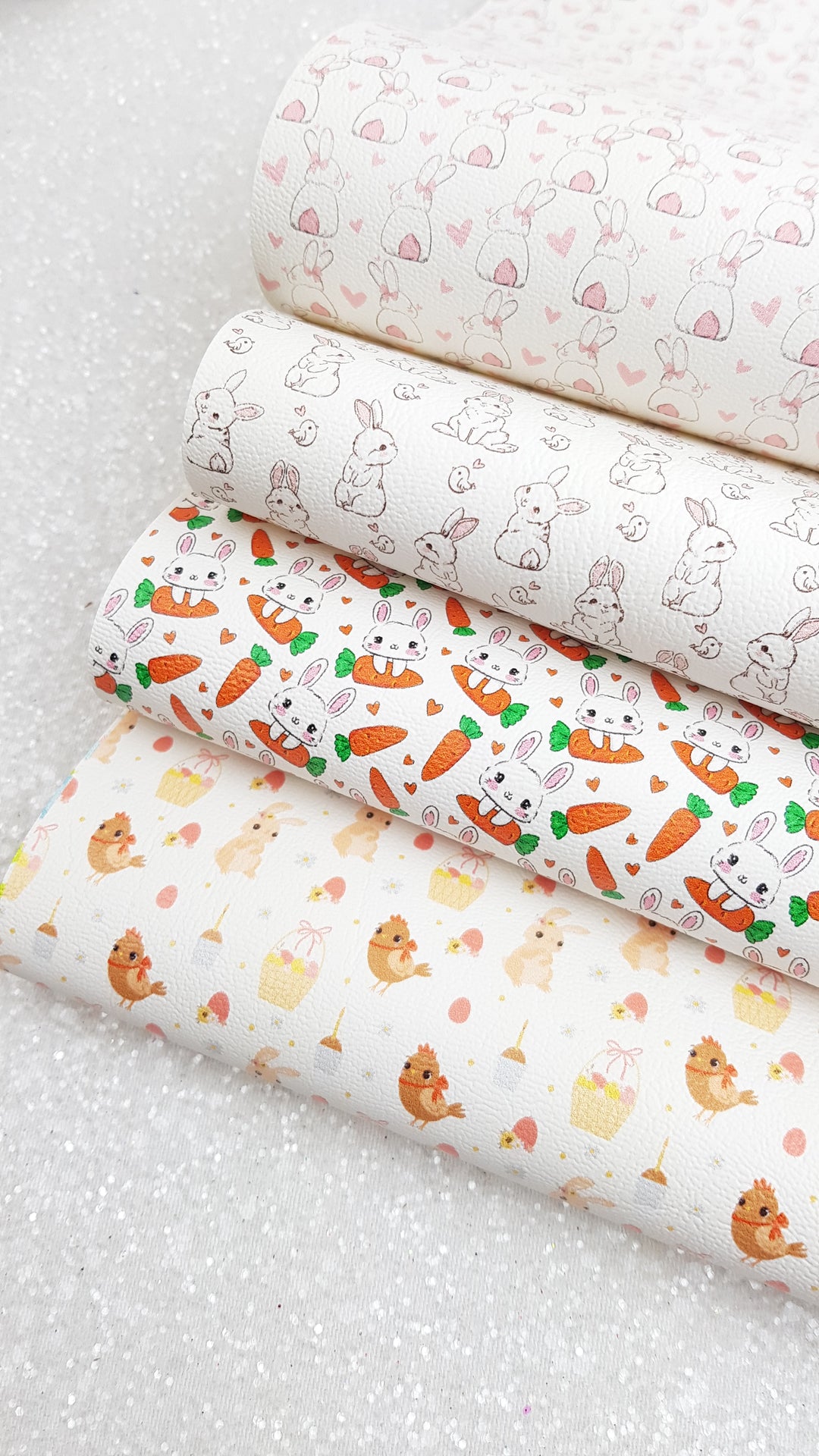 Bunny Carrot chick rabbit easter - Pu Leatherette vinyl - canvas - choose Fabric material Sheets