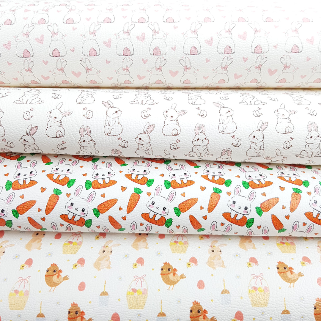 Bunny Carrot chick rabbit easter - Pu Leatherette vinyl - canvas - choose Fabric material Sheets