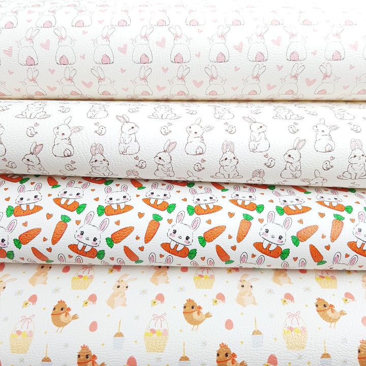 Bunny Carrot chick rabbit easter - Pu Leatherette vinyl - canvas - choose Fabric material Sheets