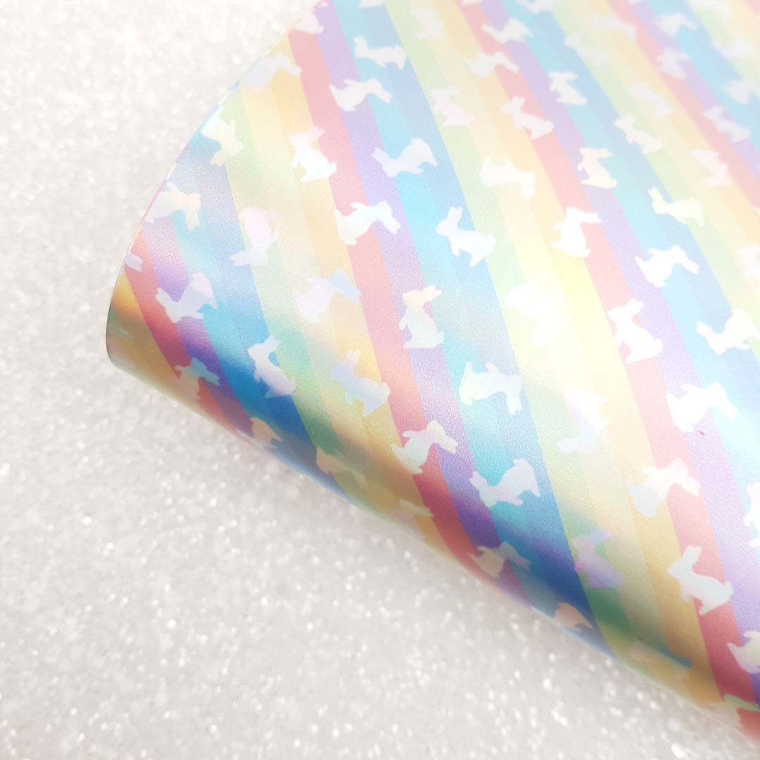 Rainbow bunny rabbit Holographic - faux Leather vinyl