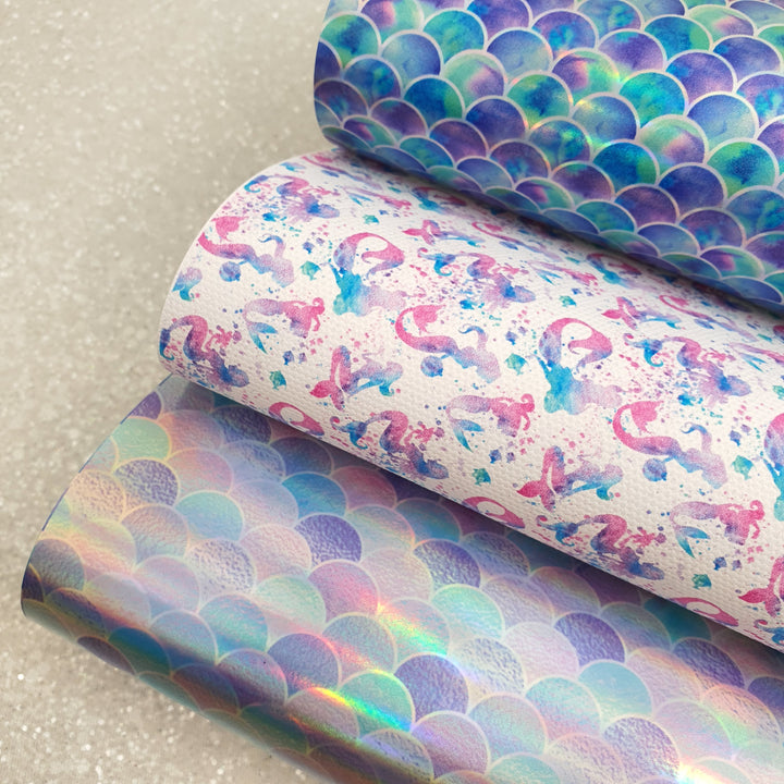 Mermaid scales holographic - Pu Leather vinyl - canvas - choose Fabric material Sheets