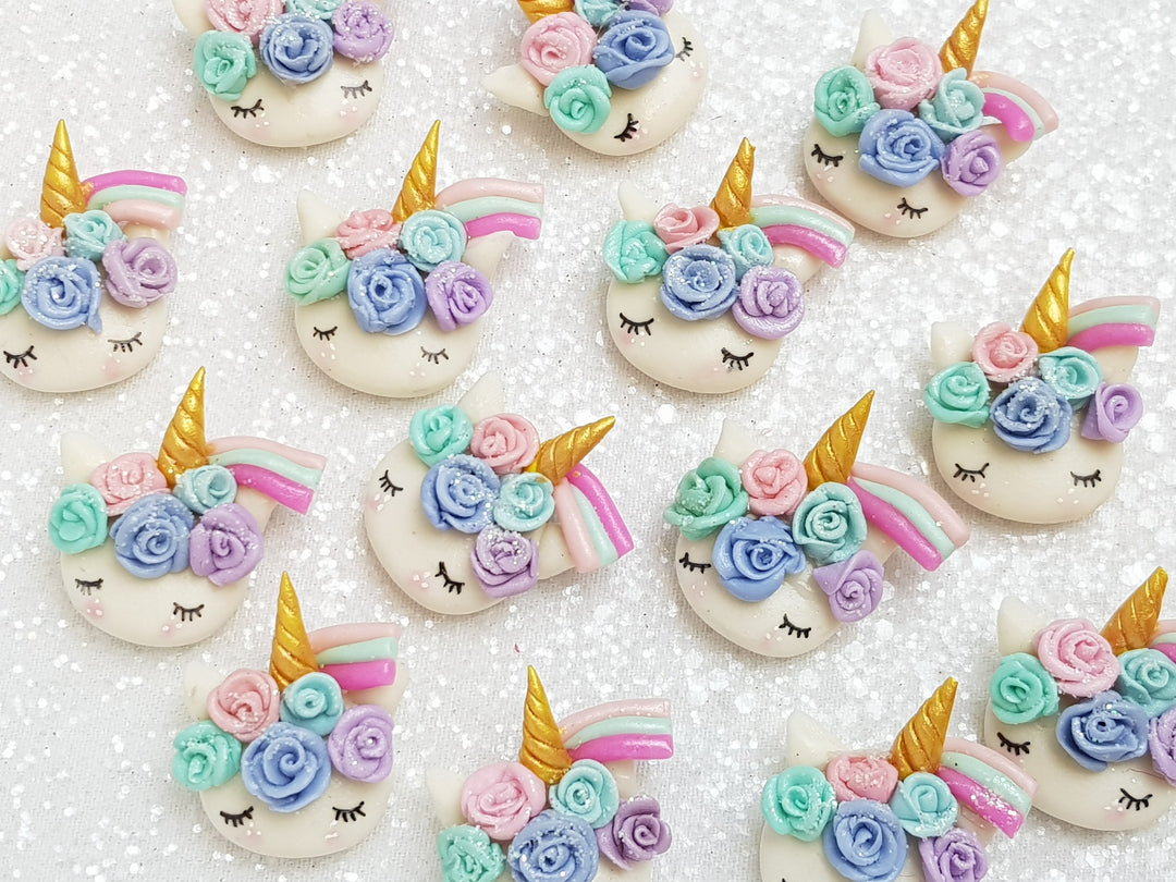 Clay Charm Embellishment - NEW Sleepy Unicorn Head Rainbow - B - Crafty Mood