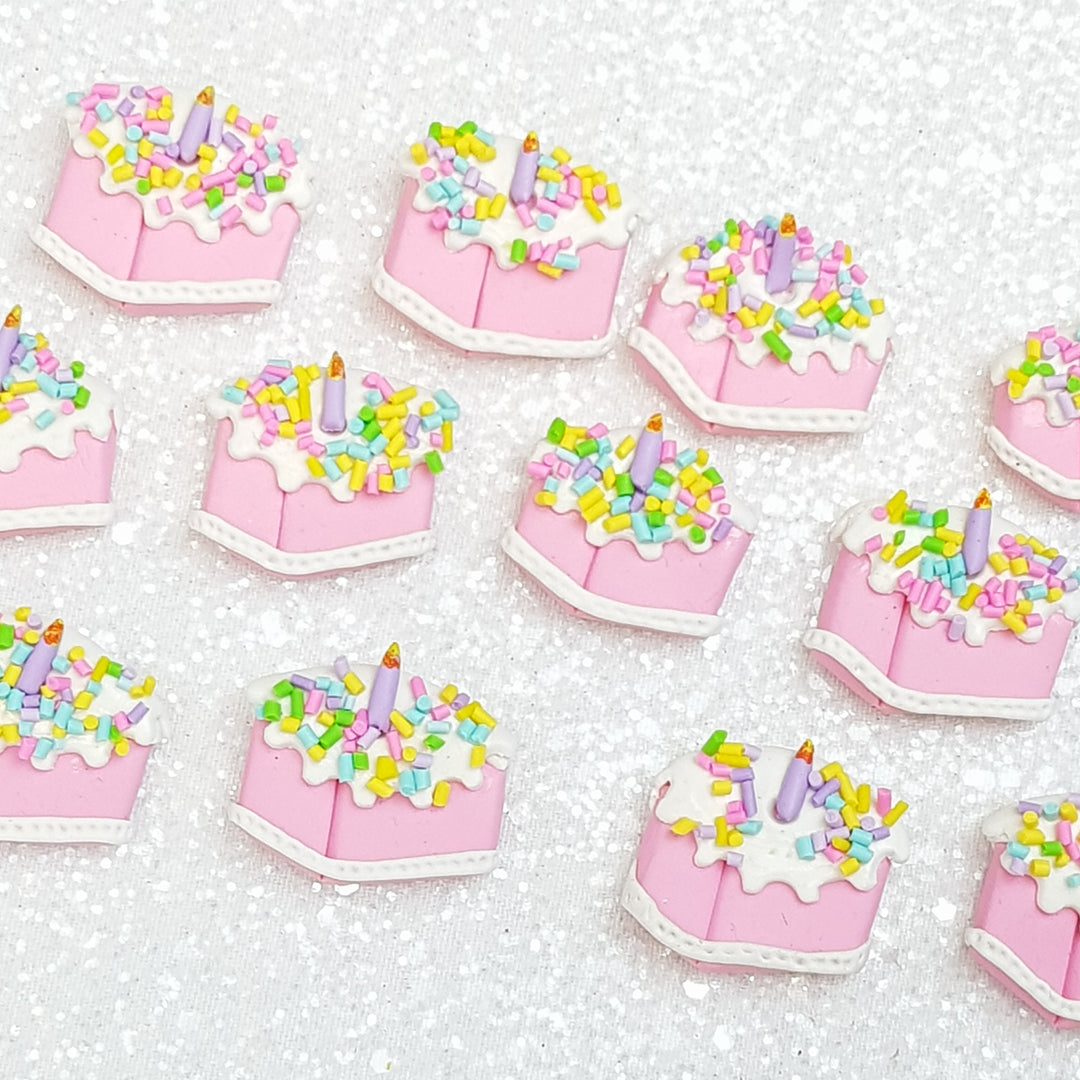 Birthday Cake - Handmade Flatback Clay Bow Centre - Crafty Mood