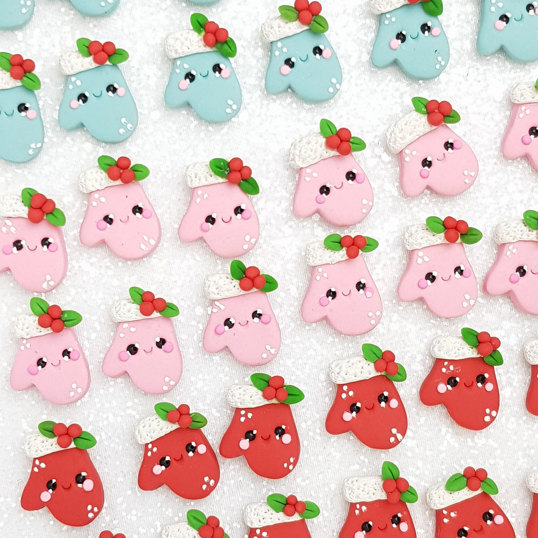 Christmas Glove - Handmade Flatback Clay Bow Centre - Crafty Mood