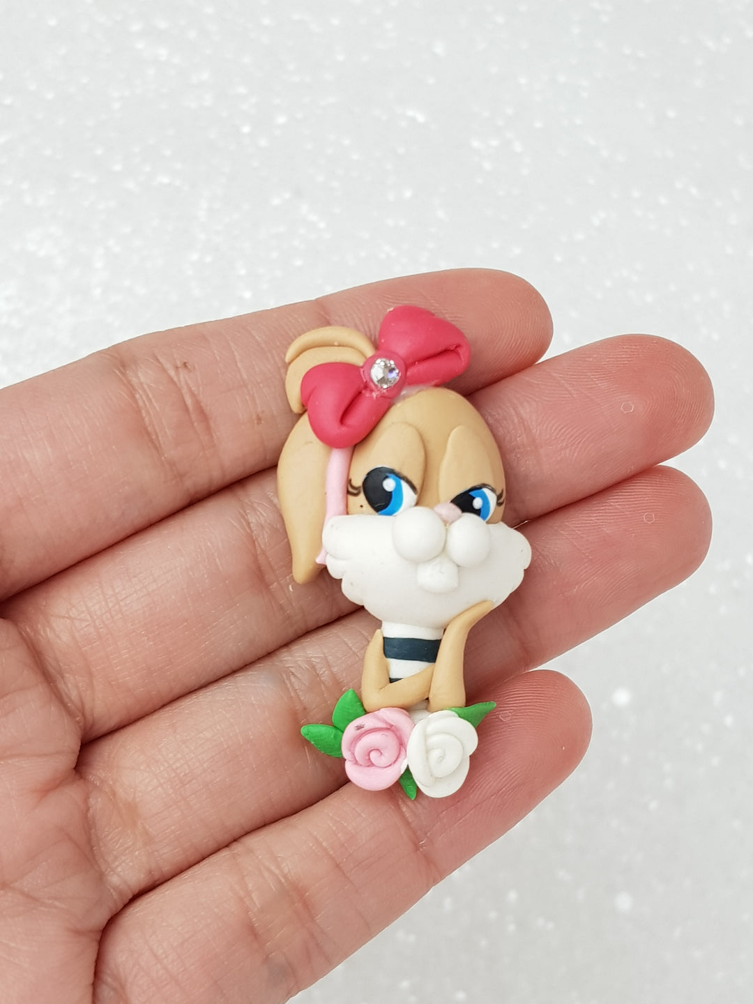 Clay Charm Embellishment - Bunny with Red Bow - Crafty Mood