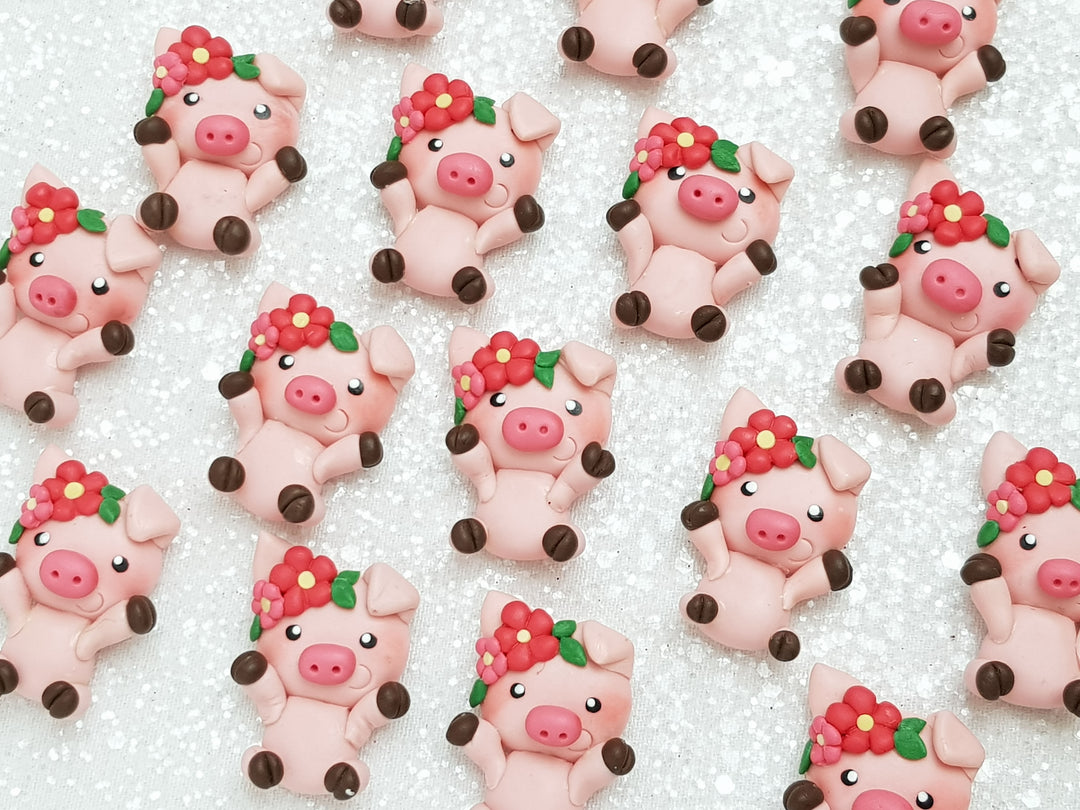 Clay Charm Embellishment - NEW Pig FLOWER - Crafty Mood