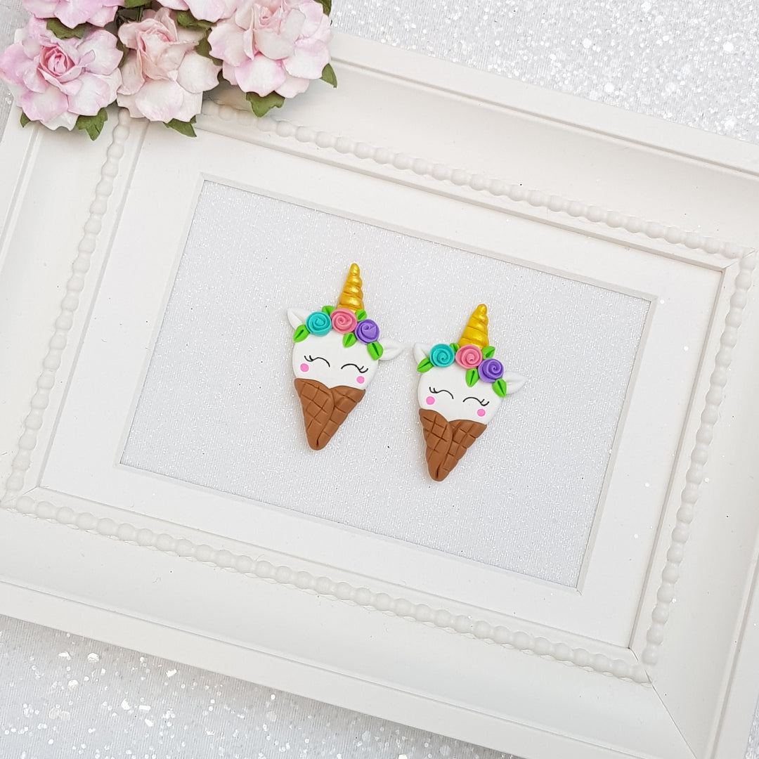 Unicorn Ice Cream - Handmade Flatback Clay Bow Centre - Crafty Mood