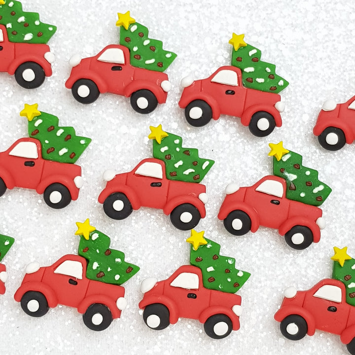 Christmas Car - Handmade Flatback Clay Bow Centre - Crafty Mood