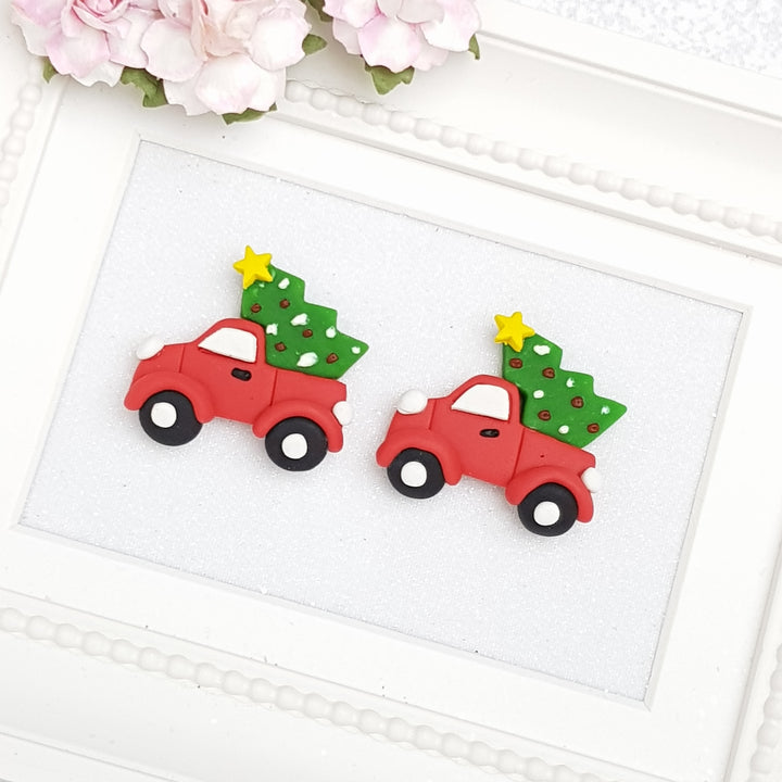 Christmas Car - Handmade Flatback Clay Bow Centre - Crafty Mood