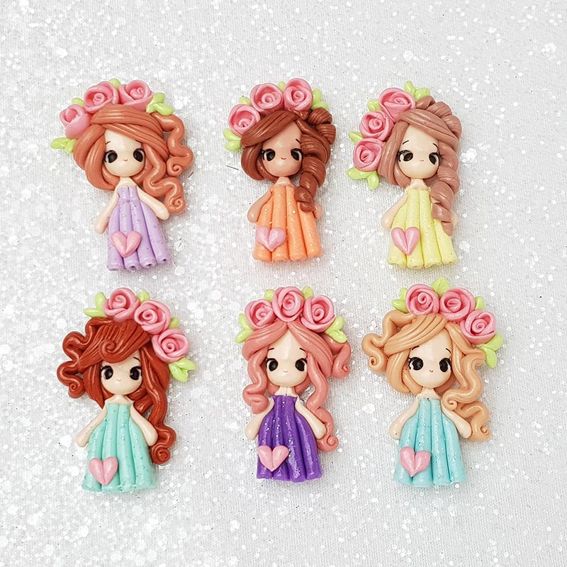 Clay Charm Embellishment - Flower Girl - Set of 6 - Crafty Mood