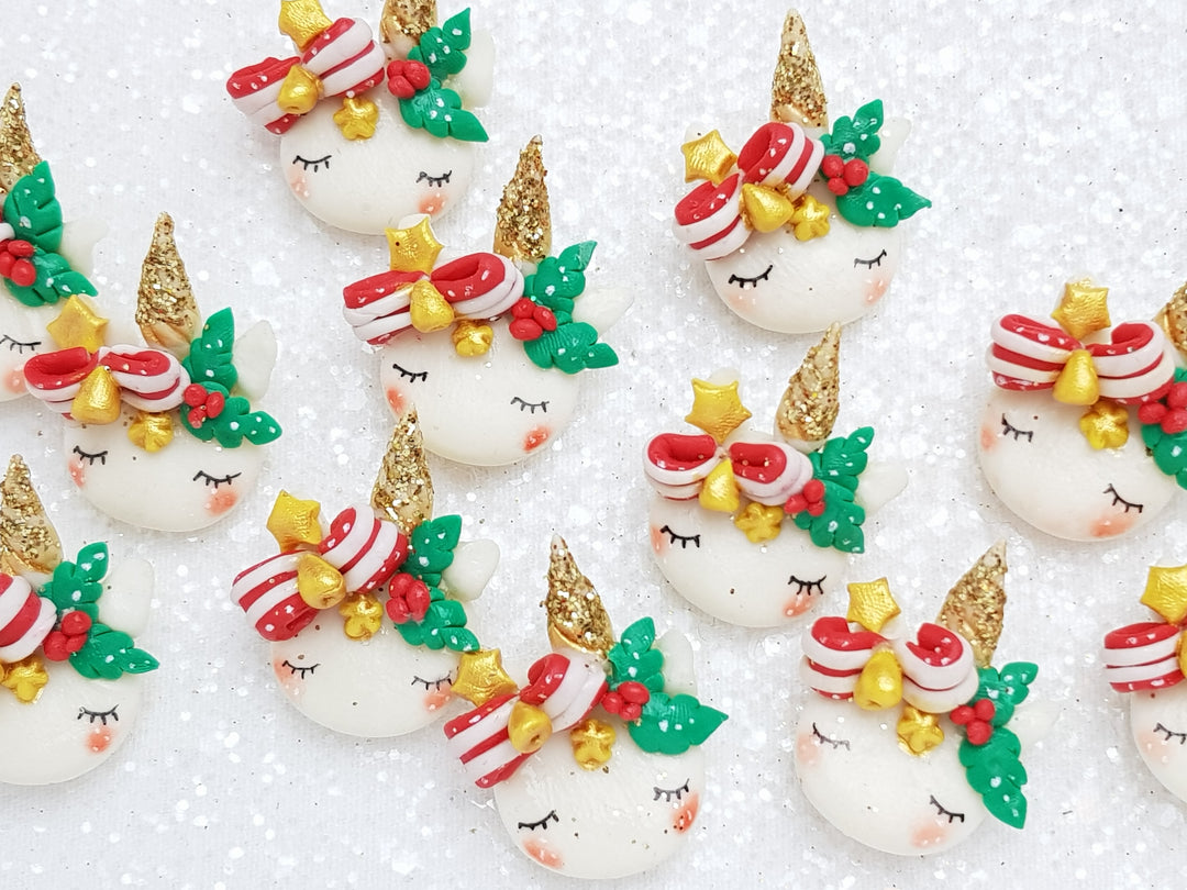 Handmade Clay Charm - New Christmas Unicorn Head - B - Crafty Mood