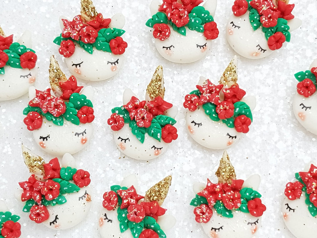 Handmade Clay Charm - New Christmas Unicorn Head - C - Crafty Mood