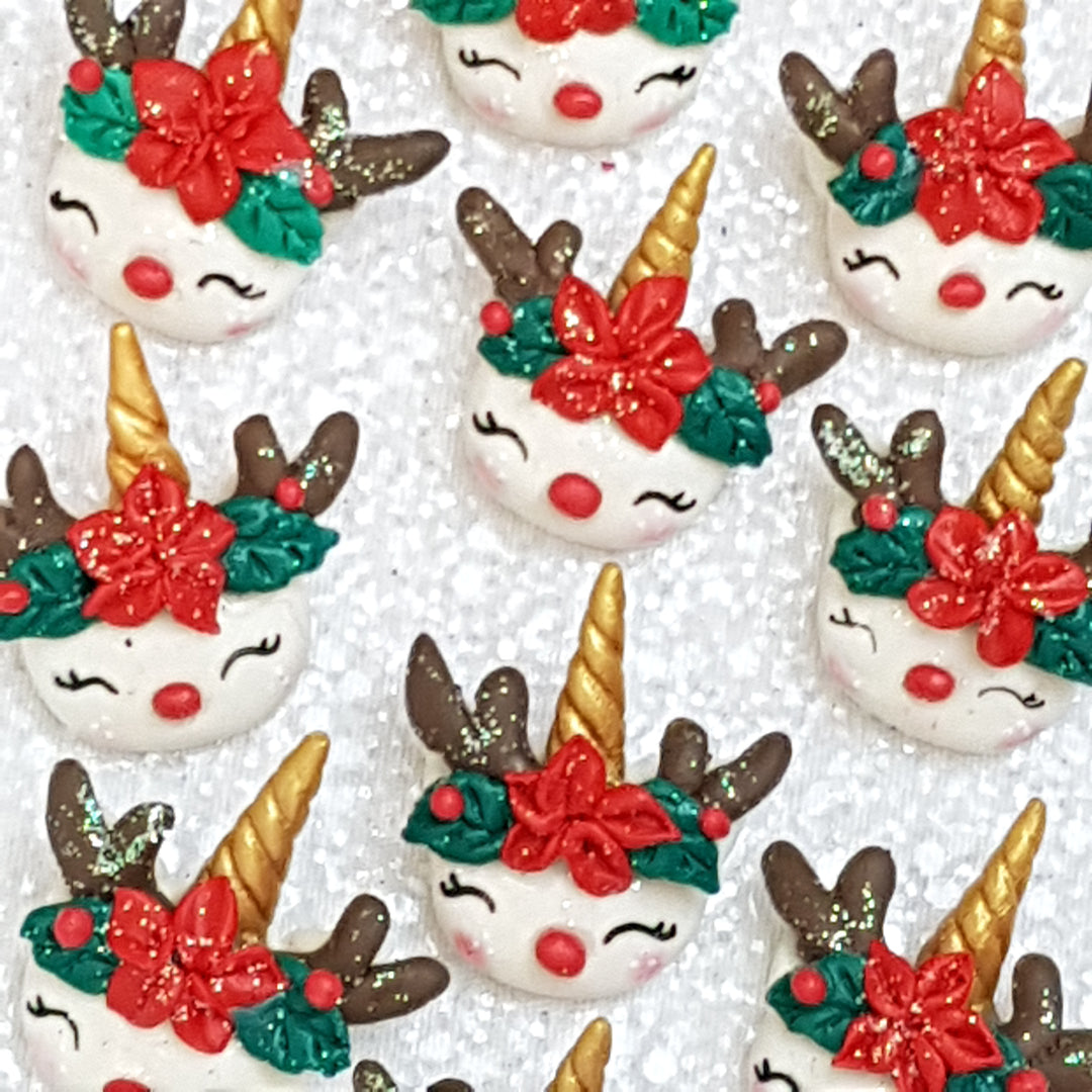 Unicorn Christmas Head B - Embellishment Clay Bow Centre - Crafty Mood