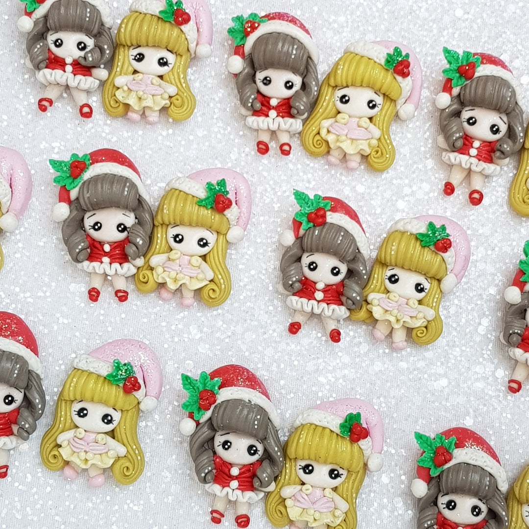 Exclusive Christmas Girl - Handmade Flatback Clay Bow Centre - Crafty Mood